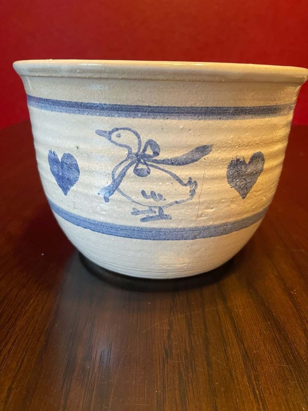 Reif Studio Art Pottery Blue Duck Crock Bowl